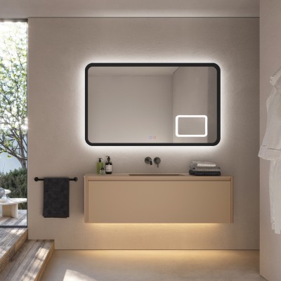 Καθρέφτης Τετράγωνος με Πλαίσιο Μαύρο Ματ Με Κρυφό και Περιμετρικό Φωτισμό 3LED (Θερμό, Φυσικό Λευκό και Ψυχρό φως) Πίσω από το Πλαίσιο 1000x800mm LEDIMEX DUOMO DUOM038/100NG