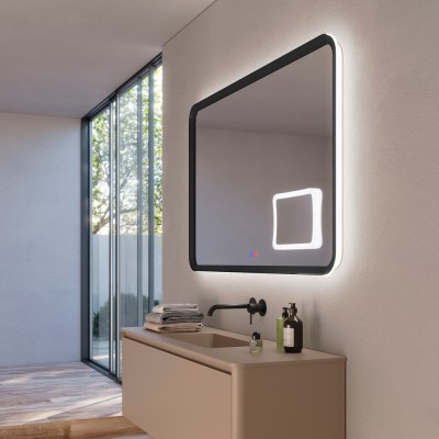 Καθρέφτης Τετράγωνος με Πλαίσιο Μαύρο Ματ Με Κρυφό και Περιμετρικό Φωτισμό 3LED (Θερμό, Φυσικό Λευκό και Ψυχρό φως) Πίσω από το Πλαίσιο 1000x800mm LEDIMEX DUOMO DUOM038/100NG