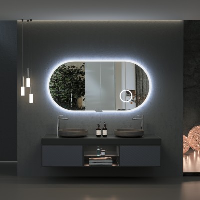 Καθρέφτης Οβάλ με Φωτιζόμενο Ακρυλικό Πλαίσιο (Ψυχρό φως) και Μεγεθυντικό Καθρέφτη x3 με LED 1000x550mm LEDIMEX INDIANA INDI027/100