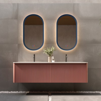 Καθρέφτης Οβάλ με Πλαίσιο Μπλε Ωκεανού με Κρυφό και Περιμετρικό Φωτισμό 3LED (Θερμό, Φυσικό Λευκό και Ψυχρό φως) στην Πίσω Πλευρά του Πλαισίου 500x900mm LEDIMEX MILANO MILA036/90AO