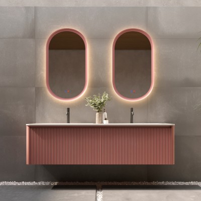 Καθρέφτης Οβάλ με Πλαίσιο Ροζ Κοραλλί με Κρυφό και Περιμετρικό Φωτισμό 3LED (Θερμό, Φυσικό Λευκό και Ψυχρό φως) στην Πίσω Πλευρά του Πλαισίου 500x900mm LEDIMEX MILANO MILA036/90CL