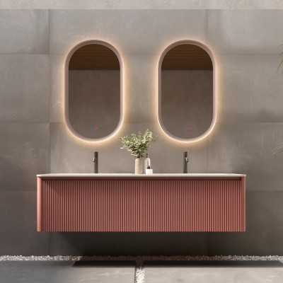 Καθρέφτης Οβάλ με Πλαίσιο Μόκα με Κρυφό και Περιμετρικό Φωτισμό 3LED (Θερμό, Φυσικό Λευκό και Ψυχρό φως) στην Πίσω Πλευρά του Πλαισίου 500x900mm LEDIMEX MILANO MILA036/90MK