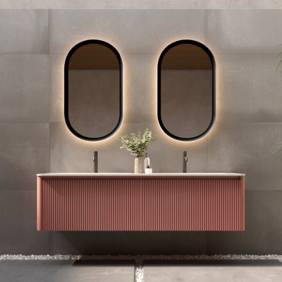 Καθρέφτης Οβάλ με Πλαίσιο Μαύρο Ματ με Κρυφό και Περιμετρικό Φωτισμό 3LED (Θερμό, Φυσικό Λευκό και Ψυχρό φως) στην Πίσω Πλευρά του Πλαισίου 500x900mm LEDIMEX MILANO MILA036/90NG