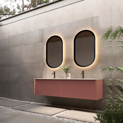 Καθρέφτης Οβάλ με Πλαίσιο Μαύρο Ματ με Κρυφό και Περιμετρικό Φωτισμό 3LED (Θερμό, Φυσικό Λευκό και Ψυχρό φως) στην Πίσω Πλευρά του Πλαισίου 500x900mm LEDIMEX MILANO MILA036/90NG