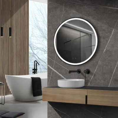 Καθρέφτης Στρογγυλός με Μπροστινό Φωτισμό Μέσω Αμμοβολής και Πλαίσιο Αλουμινίου 3LED (Θερμό, Φυσικό Λευκό και Ψυχρό φως) Μαύρο Ματ Ø600mm LEDIMEX PARIS PARI020/60NG