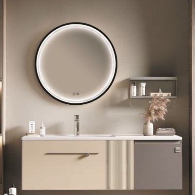 Καθρέφτης Στρογγυλός με Μπροστινό Φωτισμό Μέσω Αμμοβολής και Πλαίσιο Αλουμινίου 3LED (Θερμό, Φυσικό Λευκό και Ψυχρό φως) Μαύρο Ματ Ø600mm LEDIMEX PARIS PARI020/60NG