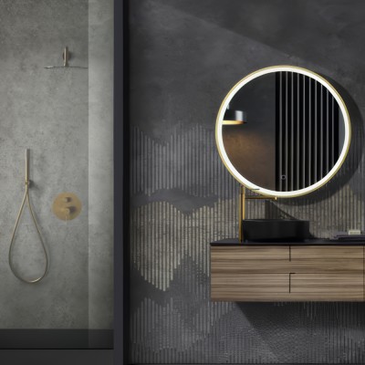 Καθρέφτης Στρογγυλός με Μπροστινό Φωτισμό Μέσω Αμμοβολής και Πλαίσιο Αλουμινίου 3LED (Θερμό, Φυσικό Λευκό και Ψυχρό φως) Χρυσό Ματ Ø600mm LEDIMEX PARIS PARI020/60OC