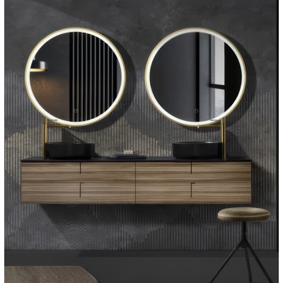 Καθρέφτης Στρογγυλός με Μπροστινό Φωτισμό Μέσω Αμμοβολής και Πλαίσιο Αλουμινίου 3LED (Θερμό, Φυσικό Λευκό και Ψυχρό φως) Χρυσό Ματ Ø600mm LEDIMEX PARIS PARI020/60OC