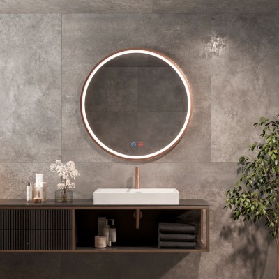 Καθρέφτης Στρογγυλός με Μπροστινό Φωτισμό Μέσω Αμμοβολής και Πλαίσιο Αλουμινίου 3LED (Θερμό, Φυσικό Λευκό και Ψυχρό φως) Ροζ Χρυσό Ø600mm LEDIMEX PARIS PARI020/60OR