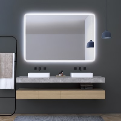 Καθρέφτης Τετράγωνος με Στρογγυλεμένες Άκρες και Κρυφό Φωτισμό (Ψυχρό Φως) με Μπροστινή Εκπομπή Μέσω Αμμοβολής 600x800mm LEDIMEX PRAGA PRAG014/60