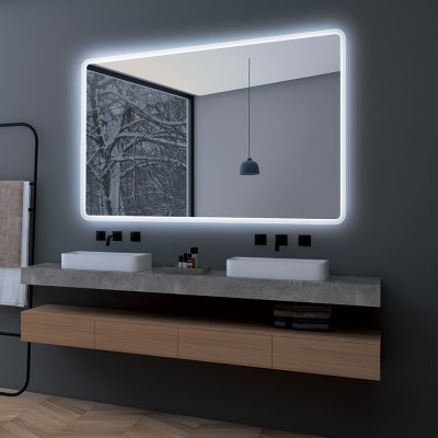 Καθρέφτης Τετράγωνος με Στρογγυλεμένες Άκρες και Κρυφό Φωτισμό (Ψυχρό Φως) με Μπροστινή Εκπομπή Μέσω Αμμοβολής 600x800mm LEDIMEX PRAGA PRAG014/60