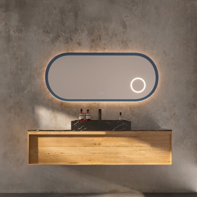 Καθρέφτης Οβάλ με Πλαίσιο Μπλε Ωκεανού με Κρυφό και Περιμετρικό Φωτισμό 3LED (Θερμό, Φυσικό Λευκό και Ψυχρό φως) στην Πίσω Πλευρά του Πλαισίου και Μεγεθυντικό Καθρέφτη x3 με LED 600x1200mm LEDIMEX RIMINI RIMI040/120AO