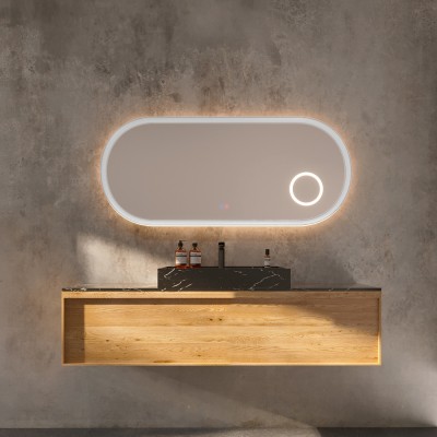 Καθρέφτης Οβάλ με Πλαίσιο Λευκό Ματ με Κρυφό και Περιμετρικό Φωτισμό 3LED (Θερμό, Φυσικό Λευκό και Ψυχρό φως) στην Πίσω Πλευρά του Πλαισίου και Μεγεθυντικό Καθρέφτη x3 με LED 600x1200mm LEDIMEX RIMINI RIMI040/120BL