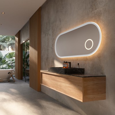 Καθρέφτης Οβάλ με Πλαίσιο Λευκό Ματ με Κρυφό και Περιμετρικό Φωτισμό 3LED (Θερμό, Φυσικό Λευκό και Ψυχρό φως) στην Πίσω Πλευρά του Πλαισίου και Μεγεθυντικό Καθρέφτη x3 με LED 600x1200mm LEDIMEX RIMINI RIMI040/120BL