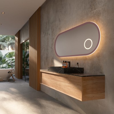 Καθρέφτης Οβάλ με Πλαίσιο Ροζ Κοραλλί με Κρυφό και Περιμετρικό Φωτισμό 3LED (Θερμό, Φυσικό Λευκό και Ψυχρό φως) στην Πίσω Πλευρά του Πλαισίου και Μεγεθυντικό Καθρέφτη x3 με LED 600x1200mm LEDIMEX RIMINI RIMI040/120CL