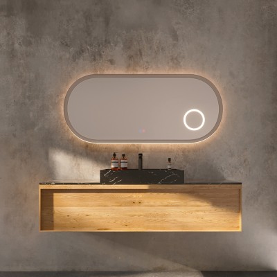 Καθρέφτης Οβάλ με Πλαίσιο Μόκα με Κρυφό και Περιμετρικό Φωτισμό 3LED (Θερμό, Φυσικό Λευκό και Ψυχρό φως) στην Πίσω Πλευρά του Πλαισίου και Μεγεθυντικό Καθρέφτη x3 με LED 600x1200mm LEDIMEX RIMINI RIMI040/120MK