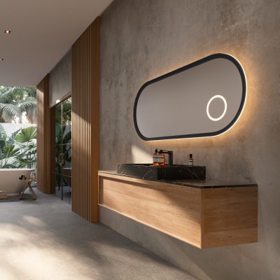 Καθρέφτης Οβάλ με Πλαίσιο Μαύρο Ματ με Κρυφό και Περιμετρικό Φωτισμό 3LED (Θερμό, Φυσικό Λευκό και Ψυχρό φως) στην Πίσω Πλευρά του Πλαισίου και Μεγεθυντικό Καθρέφτη x3 με LED 600x1200mm LEDIMEX RIMINI RIMI040/120NG