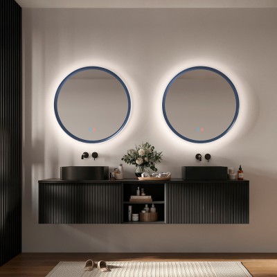 Καθρέφτης Στρογγυλός με Πλαίσιο Μπλε Ωκεανού με Κρυφό και Περιμετρικό Φωτισμό 3LED (Θερμό, Φυσικό Λευκό και Ψυχρό φως) στην Πίσω Πλευρά του Πλαισίου ø800mm LEDIMEX TORINO TORI037/80AO