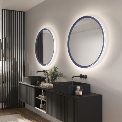 Καθρέφτης Στρογγυλός με Πλαίσιο Μπλε Ωκεανού με Κρυφό και Περιμετρικό Φωτισμό 3LED (Θερμό, Φυσικό Λευκό και Ψυχρό φως) στην Πίσω Πλευρά του Πλαισίου ø800mm LEDIMEX TORINO TORI037/80AO