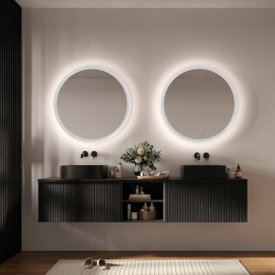 Καθρέφτης Στρογγυλός με Πλαίσιο Λευκό Ματ με Κρυφό και Περιμετρικό Φωτισμό 3LED (Θερμό, Φυσικό Λευκό και Ψυχρό φως) στην Πίσω Πλευρά του Πλαισίου ø800mm LEDIMEX TORINO TORI037/80BL