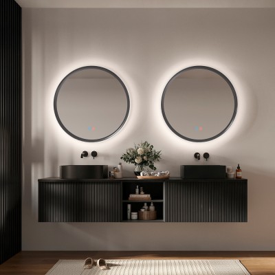 Καθρέφτης Στρογγυλός με Πλαίσιο Γκρι με Κρυφό και Περιμετρικό Φωτισμό 3LED (Θερμό, Φυσικό Λευκό και Ψυχρό φως) στην Πίσω Πλευρά του Πλαισίου ø800mm LEDIMEX TORINO TORI037/80GCB