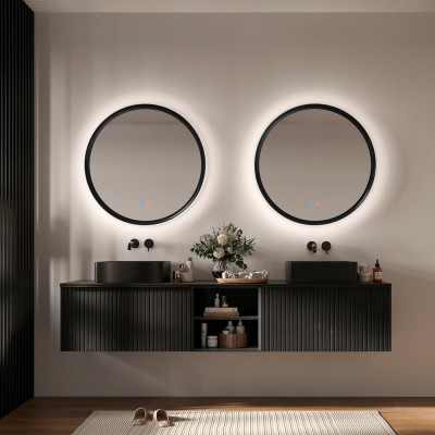 Καθρέφτης Στρογγυλός με Πλαίσιο Μαύρο Ματ με Κρυφό και Περιμετρικό Φωτισμό 3LED (Θερμό, Φυσικό Λευκό και Ψυχρό φως) στην Πίσω Πλευρά του Πλαισίου ø800mm LEDIMEX TORINO TORI037/80NG