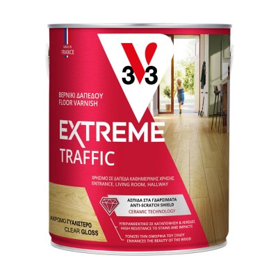 Βερνίκι δαπέδου νερού Άχρωμο Γυαλιστερό από πολυκαρβονικές ρητίνες EXTREME TRAFFIC FLOOR VARNISH V33 σε 750ml