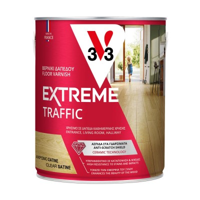 Βερνίκι δαπέδου νερού Άχρωμο Σατινέ από πολυκαρβονικές ρητίνες EXTREME TRAFFIC FLOOR VARNISH V33 σε 750ml