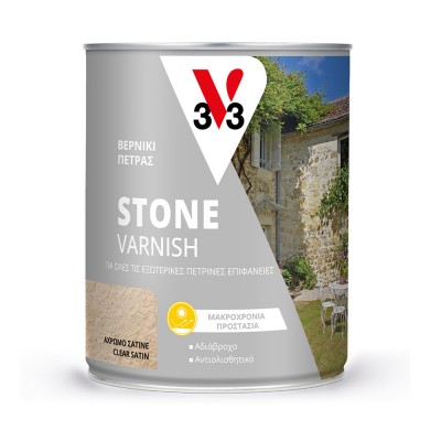 Βερνίκι πέτρας διαλύτου Σατινέ εσωτερικής και εξωτερικής χρήσης Άχρωμο V33 STONE VARNISH σε 1Lt