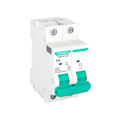 Αυτόματη Ασφάλεια MCB 2P Καμπύλης C 20A 6kA 25mm² max TENGEN 09-00321