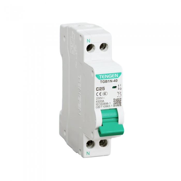 Αυτόματη Ασφάλεια MCB 1P+N Καμπύλης C 25A 4,5kA 10mm² max TENGEN 09-00377