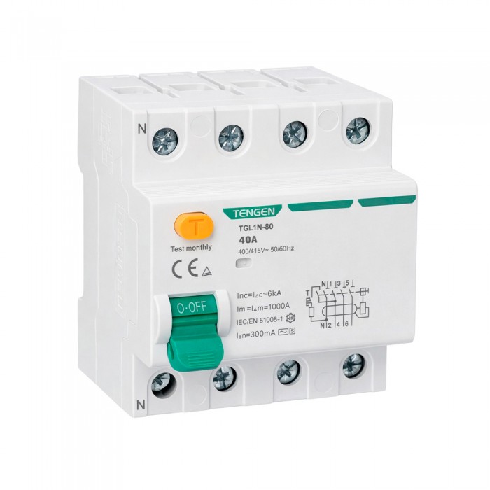 Ρελέ Διαρροής RCCB 4P 40A Τύπου A 30mA 35mm² max TENGEN 09-00506
