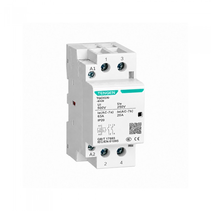 Ρελέ Ισχύος Κλειστού Τύπου 2P 63A 220-240V TENGEN TGCH1N-6320 09-00522