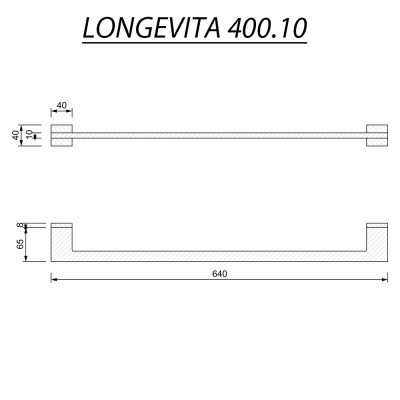 Πετσετοθήκη Μονή 64x6.5x4 LONGEVITA 400.10B Black Mat
