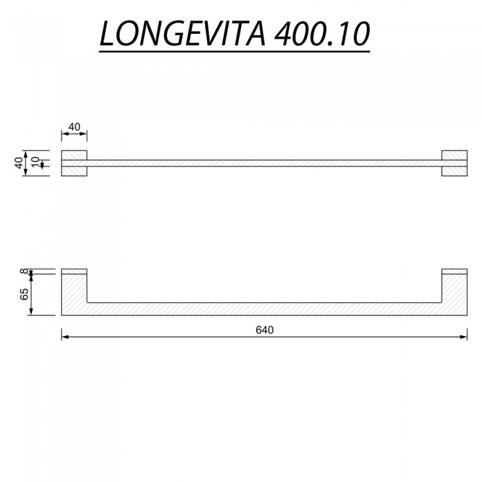 Πετσετοθήκη Μονή 64x6.5x4 LONGEVITA 400.10B Black Mat