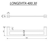 Πετσετοθήκη Διπλή 60x13.8x4 LONGEVITA 400.30B Black Mat