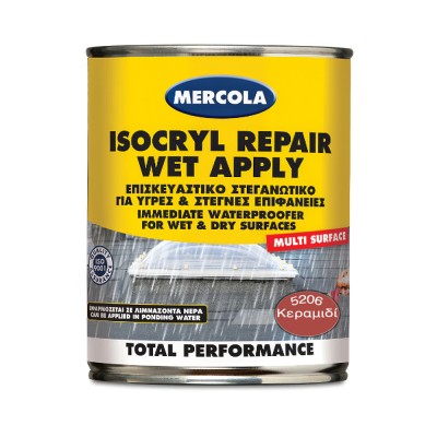 Επισκευαστικό Ελαστομερές Μονωτικό για Υγρές & Στεγνές Επιφάνειες 750ml Κεραμιδί Mercola Isocryl Repair WET APPLY 5206