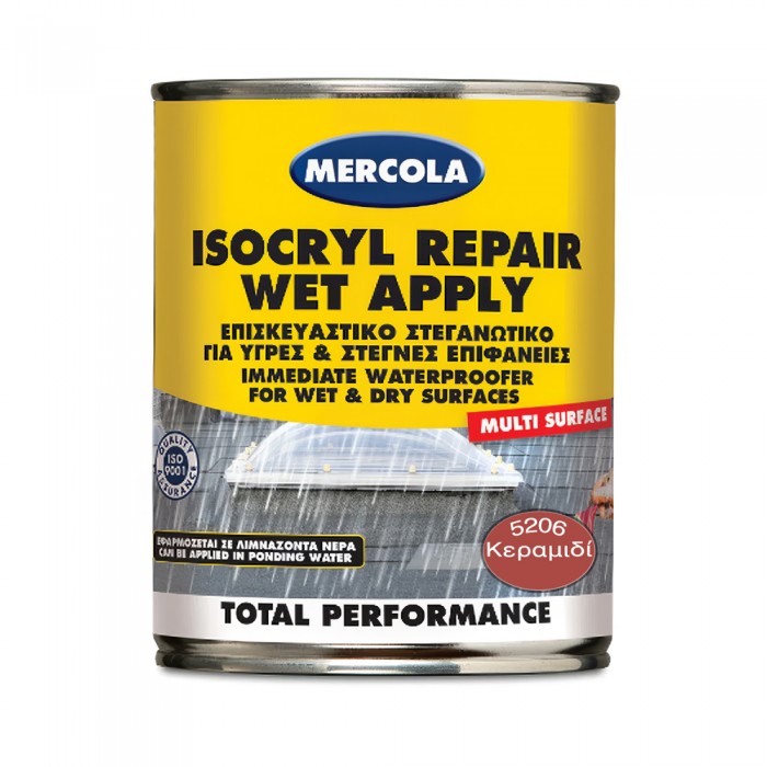 Επισκευαστικό Ελαστομερές Μονωτικό για Υγρές & Στεγνές Επιφάνειες 750ml Κεραμιδί Mercola Isocryl Repair WET APPLY 5206