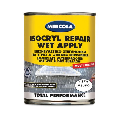 Επισκευαστικό Ελαστομερές Μονωτικό για Υγρές & Στεγνές Επιφάνειες 750ml Λευκό Mercola Isocryl Repair WET APPLY 5178