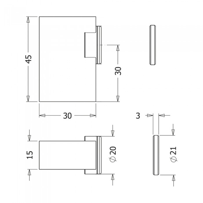 Μαγνητικό Στοπ Δαπέδου 45mm Ανοδ. Νίκελ Metalor 064-X045