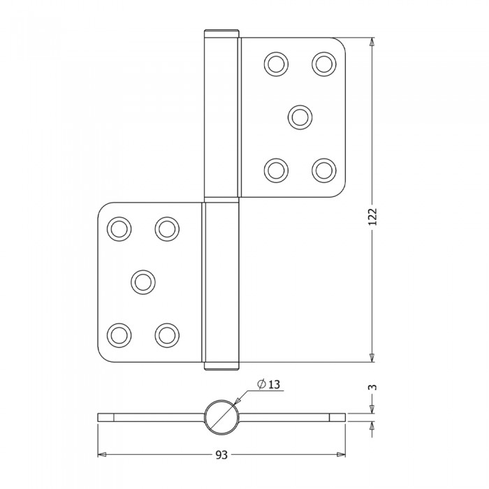Μεντεσές Αμφίπλευρος Ανοξείδωτος Ø13x122x93mm Inox Ματ Metalor 220-S012