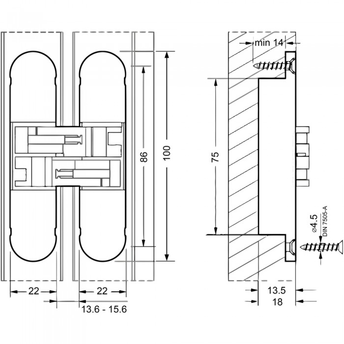 Μεντεσές Κρυφός 3d Ρυθμιζόμενος 100x22mm Νίκελ Metalor IVCM-440