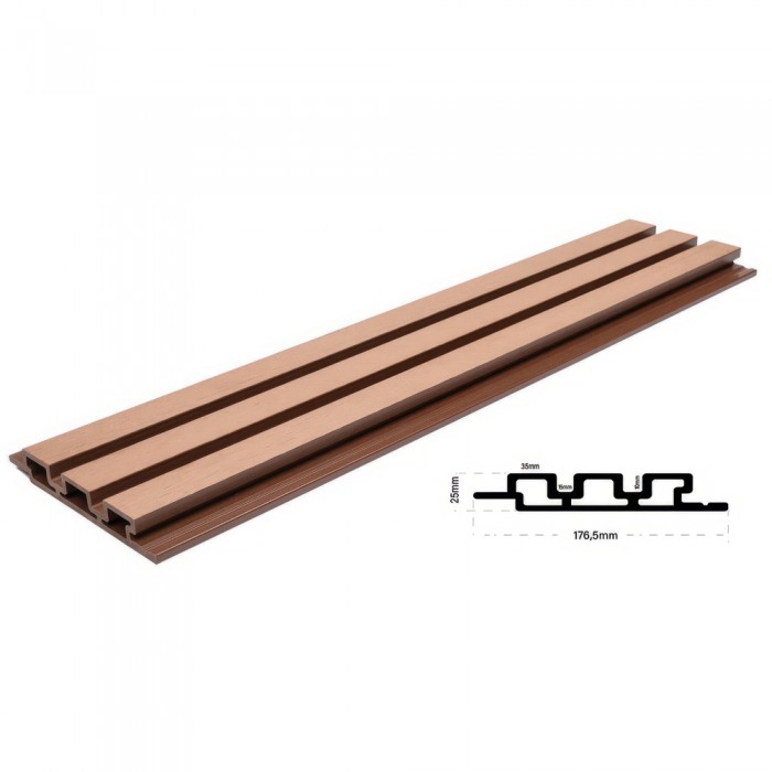 Συνθετική Σανίδα Επένδυσης Τοίχου Εσωτερικού Χώρου WPC Διαστάσεων 25/176.5/2900mm  για Δημιουργία 3D Πάνελ TEAK 8510 NewPlan 7-23-FSGW01-TEAK (Πώληση ανά Τεμαχίο)