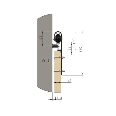 Μηχανισμός Συρόμενης Πόρτας Στυλ Αχυρώνα με Φρένο για Πόρτα με Πάχος 40-45mm και Βάρος έως 100kg (1 Οδηγός 2.5m + Rollers) Μαύρος 11250509