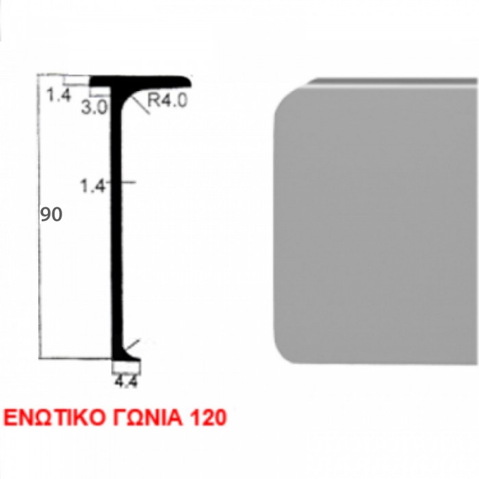 Ενωτικό πάγκων Αλουμινίου με κούρμπα για γωνιακή ένωση πάγκων 4cm x 90cm