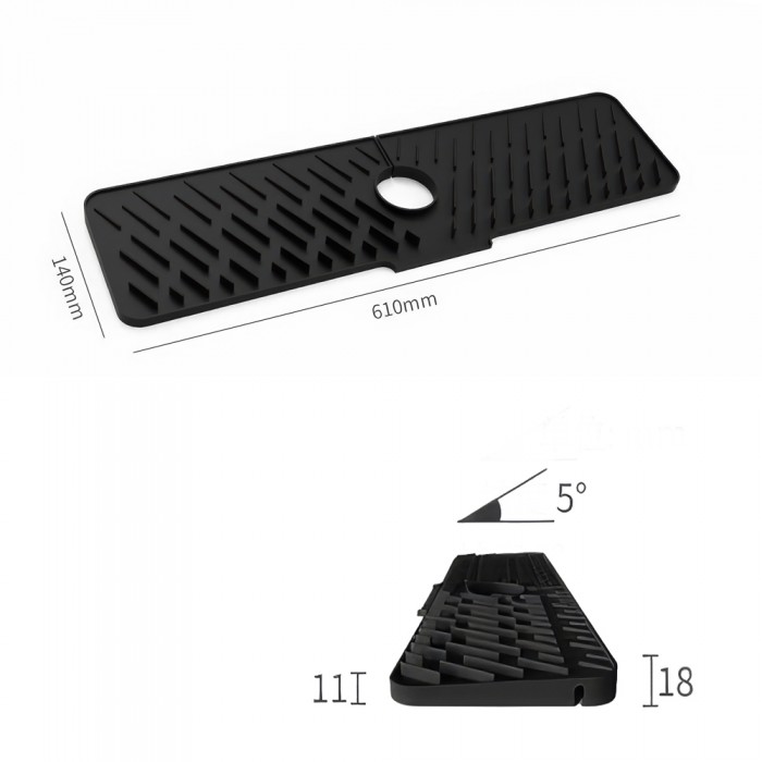 Προστατευτικό Αποστράγγισης Νεροχύτη Κουζίνας από Σιλικόνη 61x14cm Μαύρο