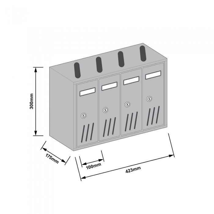 Γραμματοκιβώτια Σειράς Κίνας 4 Θέσεων 423x175x300mm Ασημί G4PA