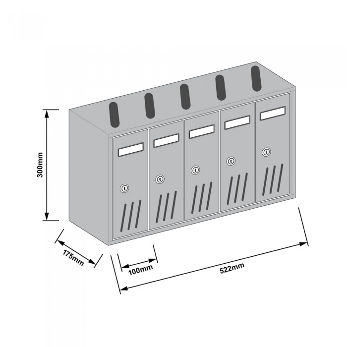 Γραμματοκιβώτια Σειράς Κίνας 5 Θέσεων 522x175x300mm Ασημί G5PA