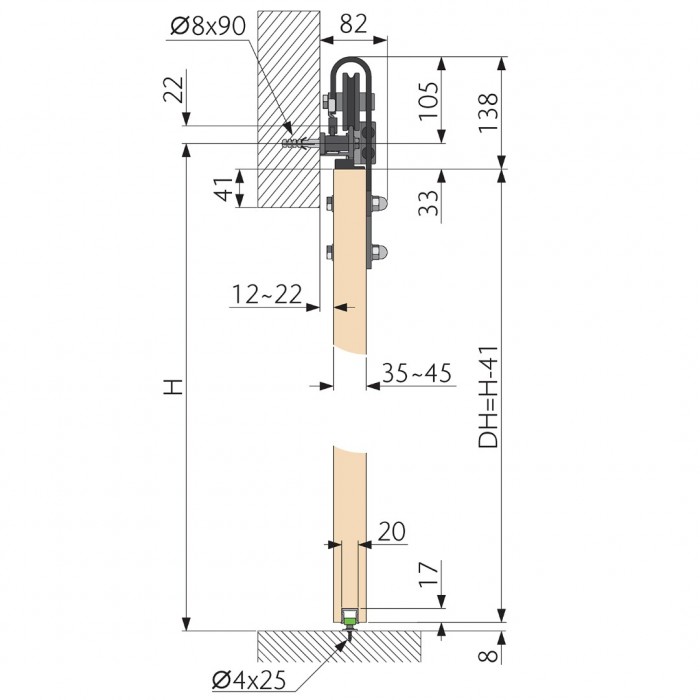 Σύστημα για συρόμενη  Ξύλινη Πόρτα Τύπου Αχυρώνα OPK Navigator ως 120cm Πλάτος Πόρτας 80kg Βάρος και 35-45mm Πάχος Ξύλου