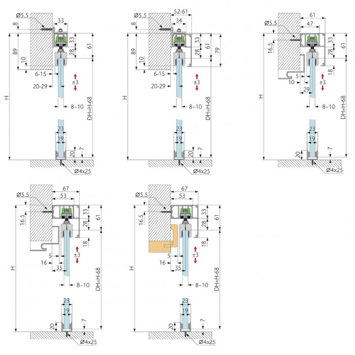 Σύστημα Ολίσθησης OPK Επιτοίχιας Γυάλινης Πόρτας για Πλάτος Φύλου από 58cm - 100cm και 80Kg Βάρος για 8-10mm Πάχος Γυαλιού Με Διακοσμητικό κάλυμμα Αλουμινίου Spaceship 80